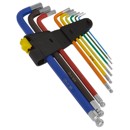 Sealey 9pc Anti-Slip Extra-Long Ball-End Hex Key Set - Imperial AK7198