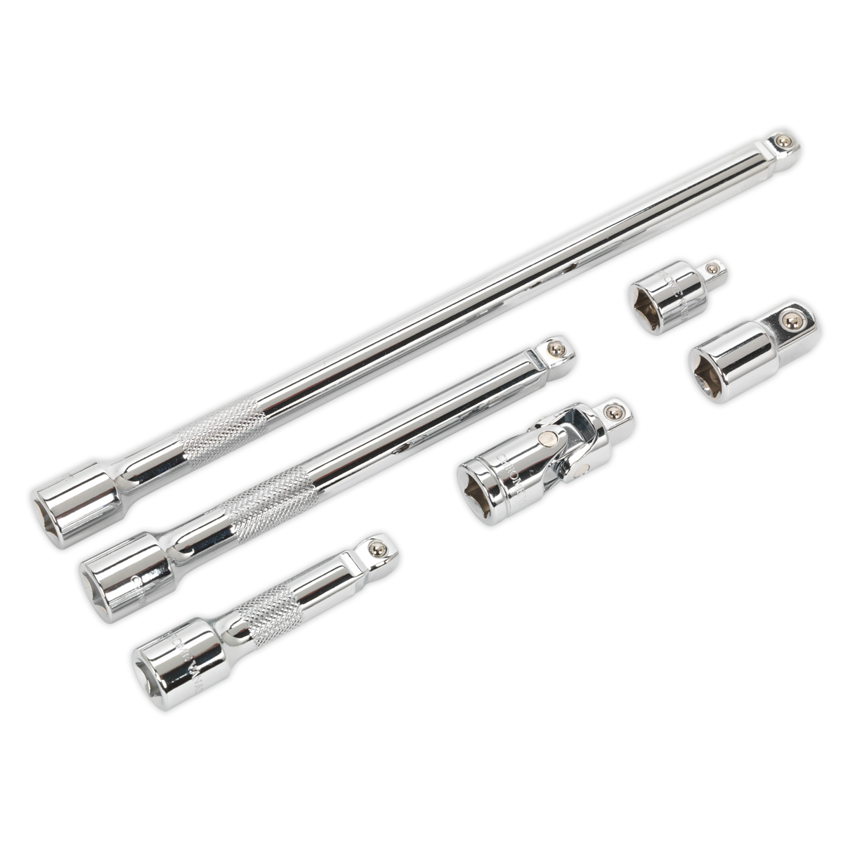 Sealey 6pc 3/8"Sq Drive Wobble/Rigid Extension Bar, Adaptor & Universal Joint Set AK7690