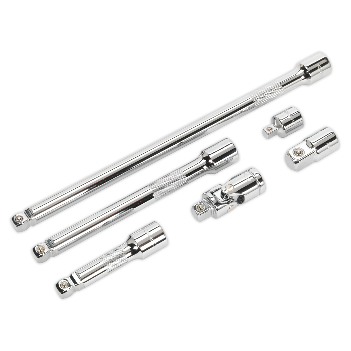 Sealey 6pc 3/8"Sq Drive Wobble/Rigid Extension Bar, Adaptor & Universal Joint Set AK7690