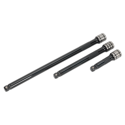 Sealey 3pc 3/8"Sq Drive Wobble/Rigid Extension Bar Set Black Series AK7691