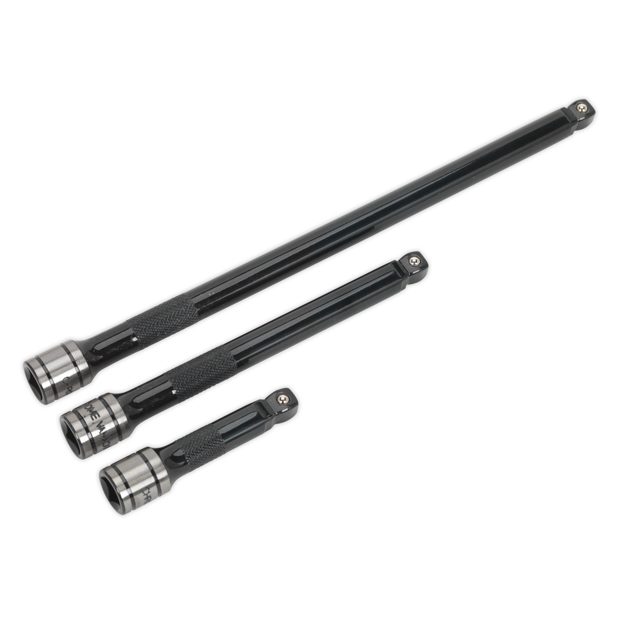Sealey 3pc 3/8"Sq Drive Wobble/Rigid Extension Bar Set Black Series AK7691