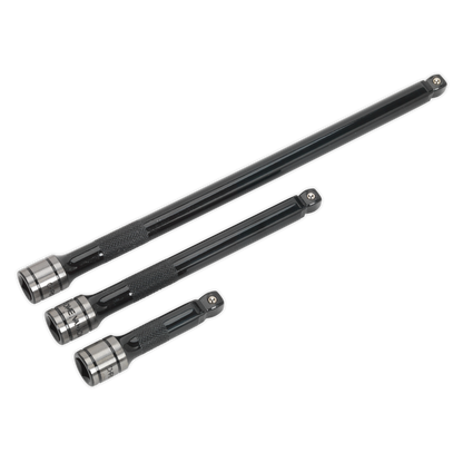 Sealey 3pc 3/8"Sq Drive Wobble/Rigid Extension Bar Set Black Series AK7691