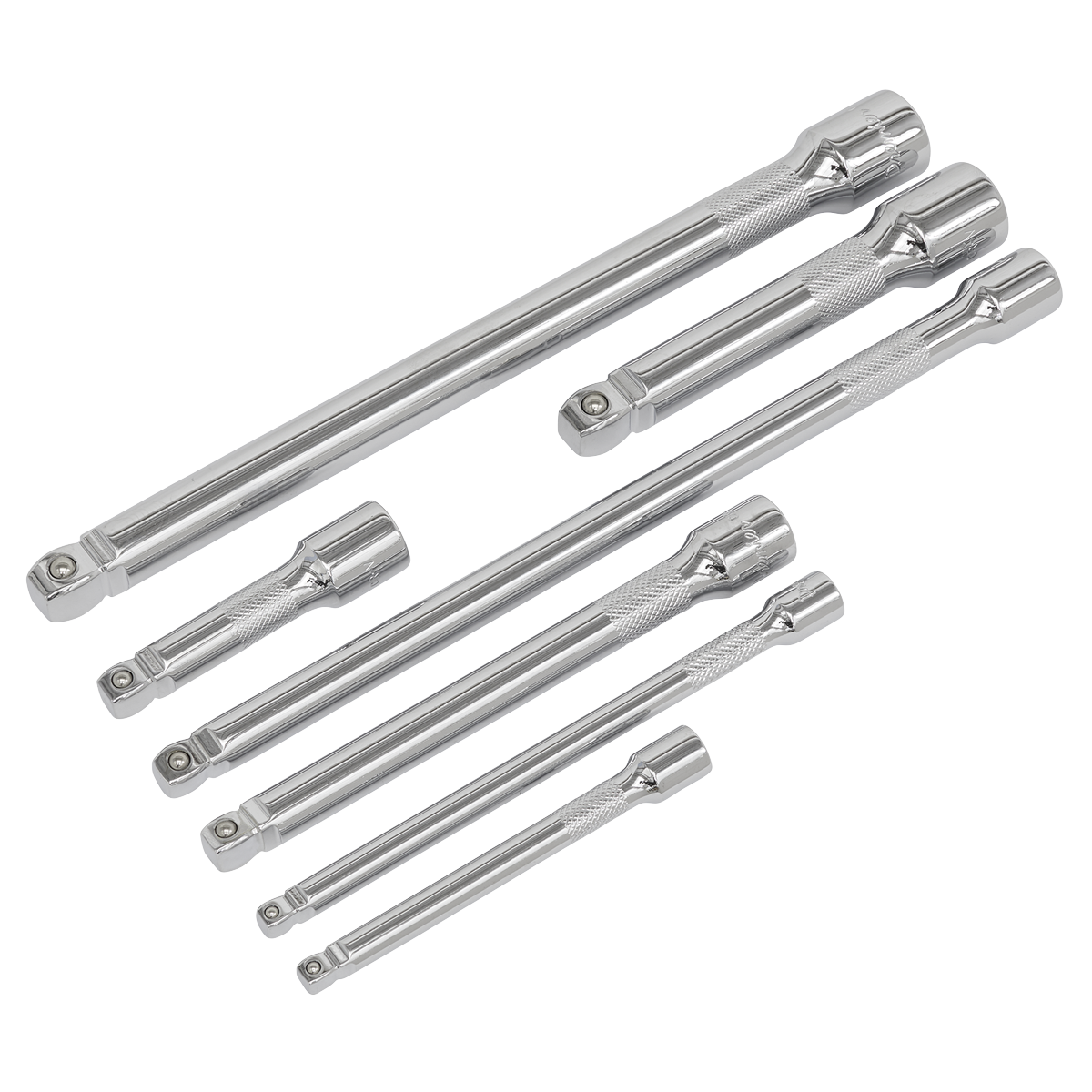 Sealey 7pc 1/4", 3/8" & 1/2"Sq Drive Wobble/Rigid Extension Bar Set AK770