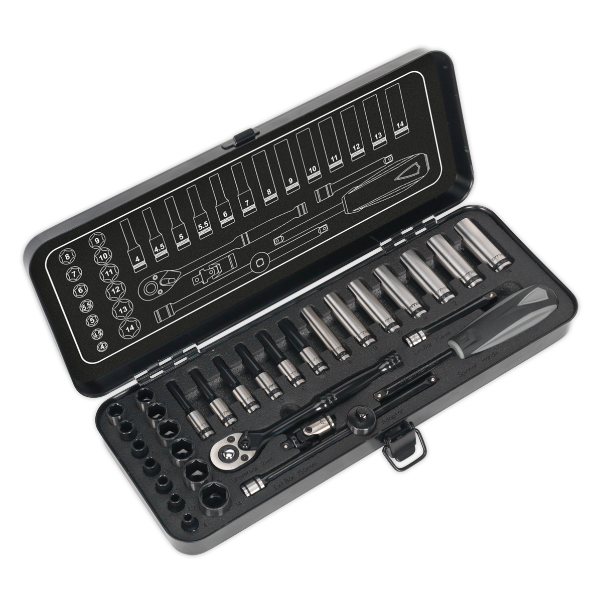 Sealey 32pc 1/4"Sq Drive Socket Set - Black Series AK7970