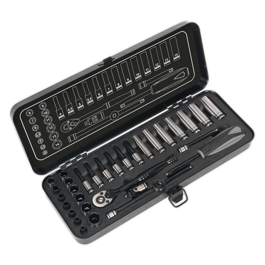 Sealey 32pc 1/4"Sq Drive Socket Set - Black Series AK7970