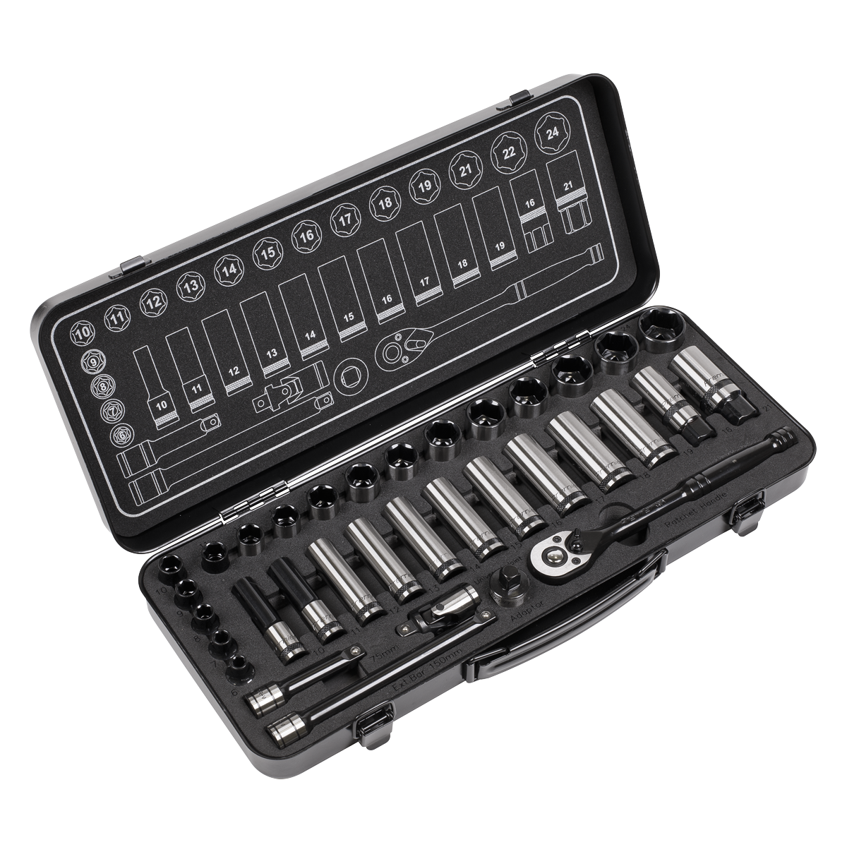 Sealey 34pc 3/8"Sq Drive Socket Set - Black Series AK7971
