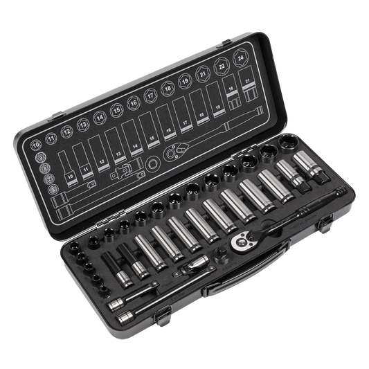 Sealey 34pc 3/8"Sq Drive Socket Set - Black Series AK7971
