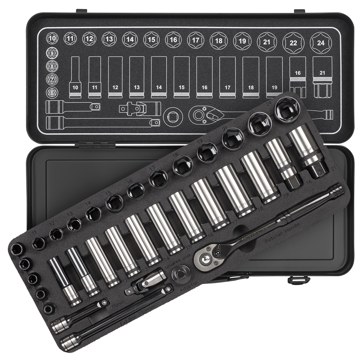 Sealey 34pc 3/8"Sq Drive Socket Set - Black Series AK7971