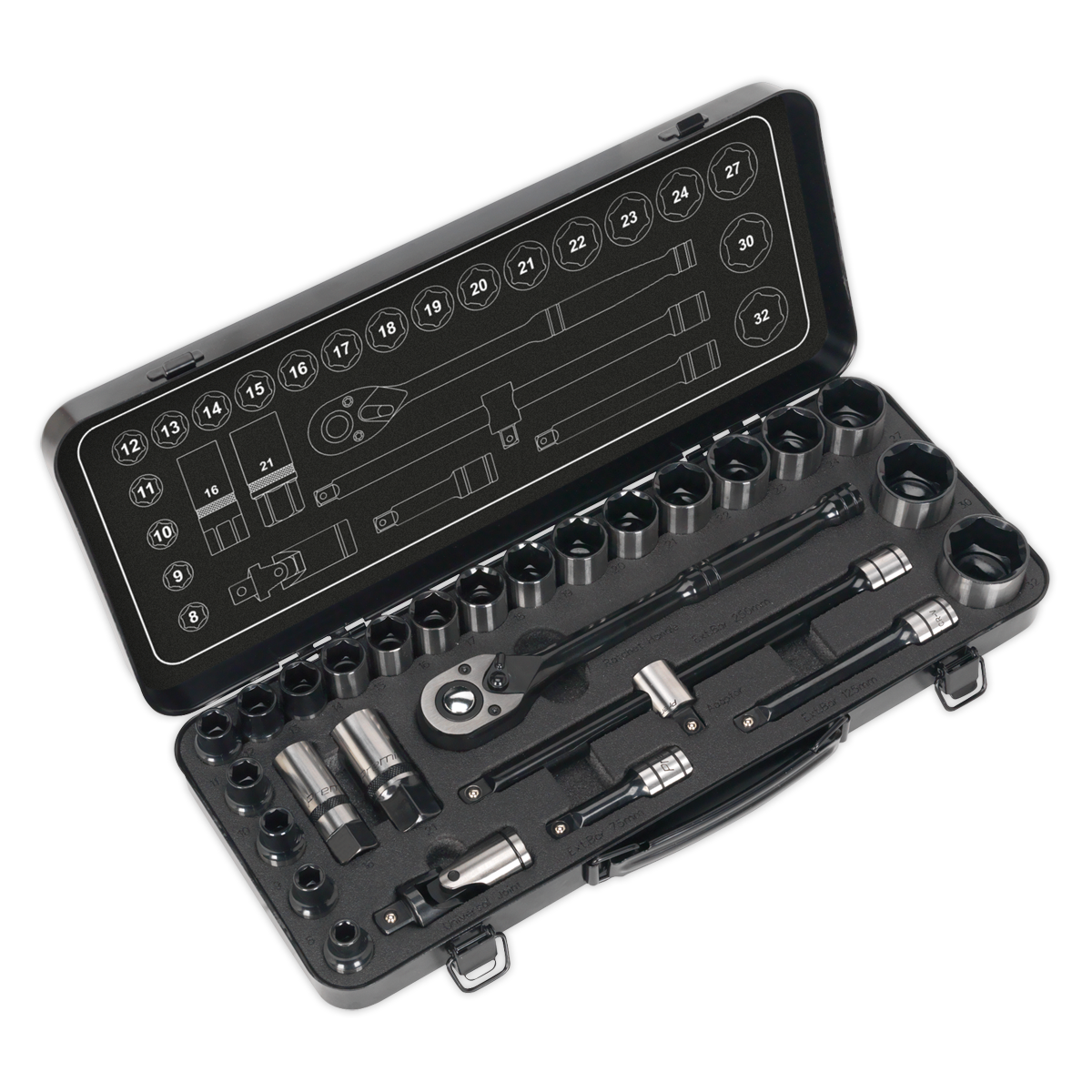 Sealey 28pc 1/2"Sq Drive Socket Set - Black Series AK7972