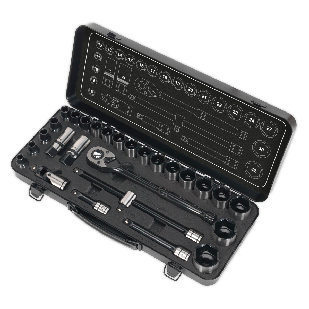 Sealey 28pc 1/2"Sq Drive Socket Set - Black Series AK7972