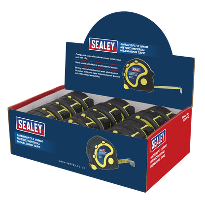 Sealey 5m(16ft) x 19mm Tape Measure - Metric/Imperial - Display Box of 12 AK98912