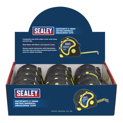 Sealey 5m(16ft) x 19mm Tape Measure - Metric/Imperial - Display Box of 12 AK98912