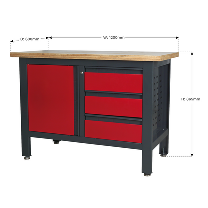 Sealey Workstation with 3 Drawers & Cupboard AP1372B