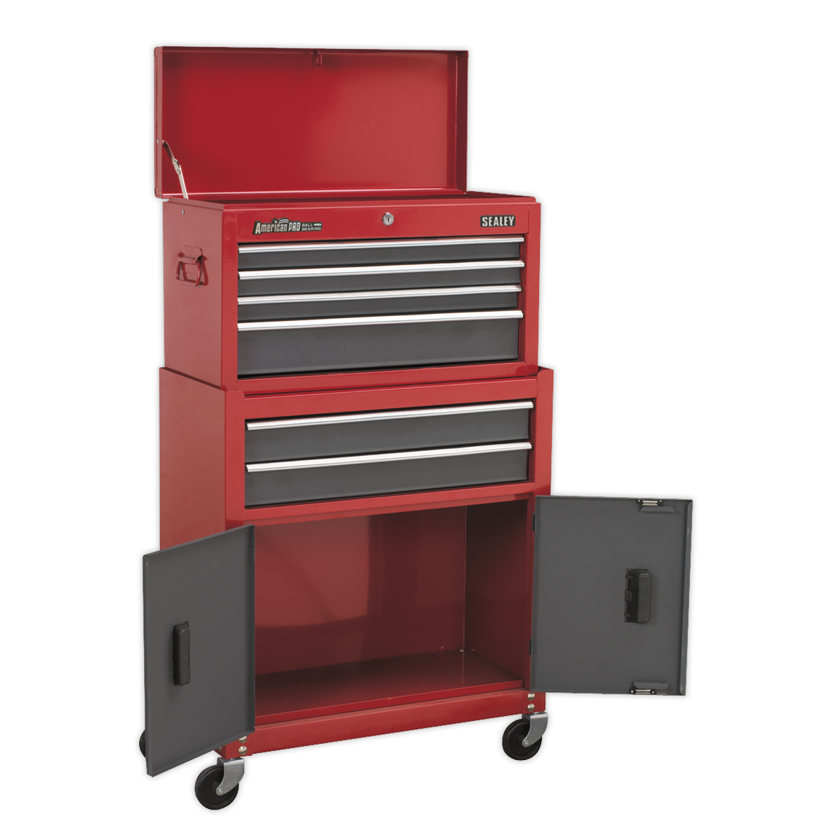 Sealey 6 Drawer Topchest & Rollcab Combination with Ball-Bearing Slides - Red/Grey AP2200BB