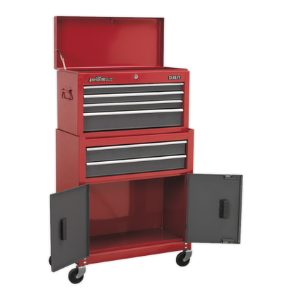 Sealey 6 Drawer Topchest & Rollcab Combination with Ball-Bearing Slides - Red/Grey AP2200BB