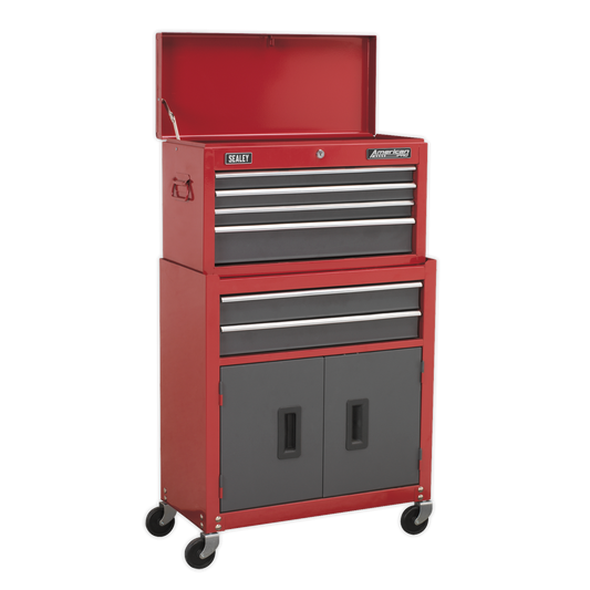 Sealey 6 Drawer Topchest & Rollcab Combination with Ball-Bearing Slides - Red/Grey AP2200BB