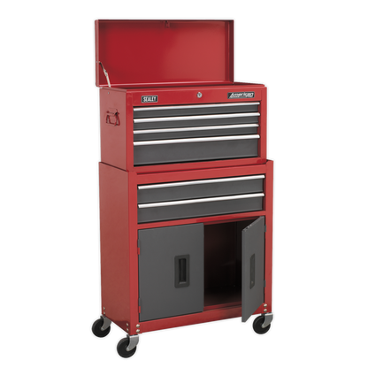 Sealey 6 Drawer Topchest & Rollcab Combination with Ball-Bearing Slides - Red/Grey AP2200BB