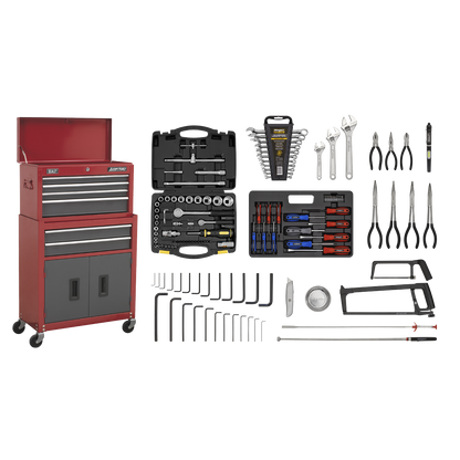 Sealey 6 Drawer Topchest & Rollcab Combination with Ball-Bearing Slides & 128pc Tool Kit AP2200BBCOMBO