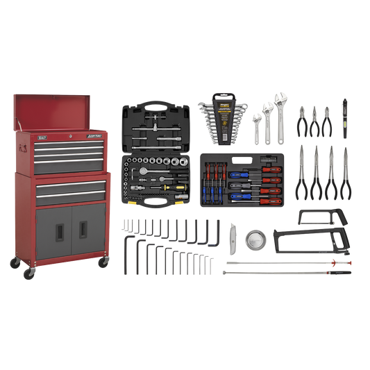 Sealey 6 Drawer Topchest & Rollcab Combination with Ball-Bearing Slides & 128pc Tool Kit AP2200BBCOMBO