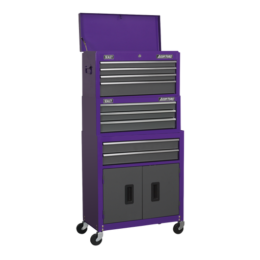 Sealey Topchest, Mid-Box & Rollcab 9 Drawer Stack - Purple AP2200BBCPSTACK