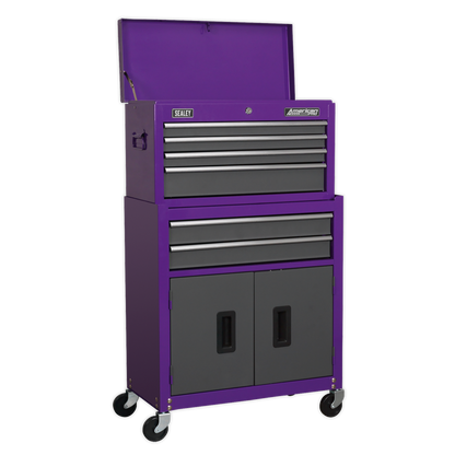 Sealey 6 Drawer Topchest & Rollcab Combination with Ball-Bearing Slides - Purple/Grey AP2200BBCP
