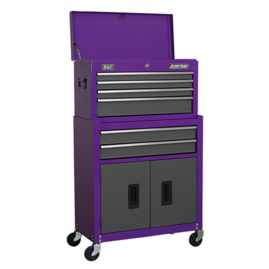 Sealey 6 Drawer Topchest & Rollcab Combination with Ball-Bearing Slides - Purple/Grey AP2200BBCP