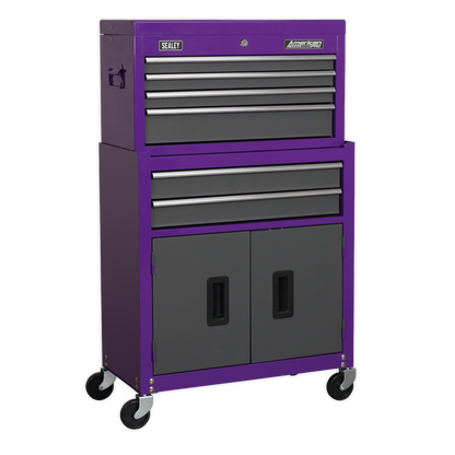 Sealey 6 Drawer Topchest & Rollcab Combination with Ball-Bearing Slides - Purple/Grey AP2200BBCP