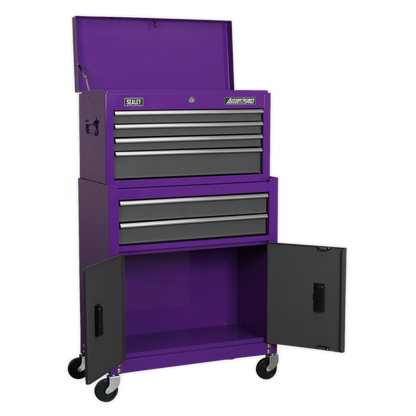 Sealey 6 Drawer Topchest & Rollcab Combination with Ball-Bearing Slides - Purple/Grey AP2200BBCP