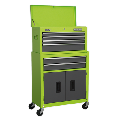 Sealey 6 Drawer Topchest & Rollcab Combination with Ball-Bearing Slides - Hi-Vis Green/Grey AP2200BBHV