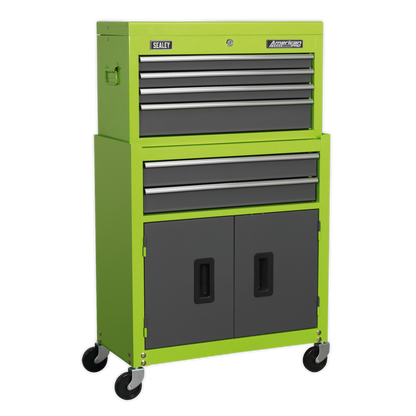 Sealey 6 Drawer Topchest & Rollcab Combination with Ball-Bearing Slides - Hi-Vis Green/Grey AP2200BBHV