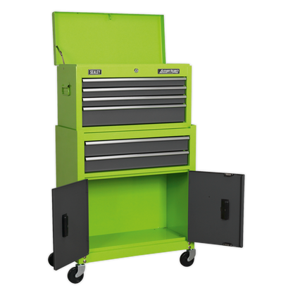 Sealey 6 Drawer Topchest & Rollcab Combination with Ball-Bearing Slides - Hi-Vis Green/Grey AP2200BBHV
