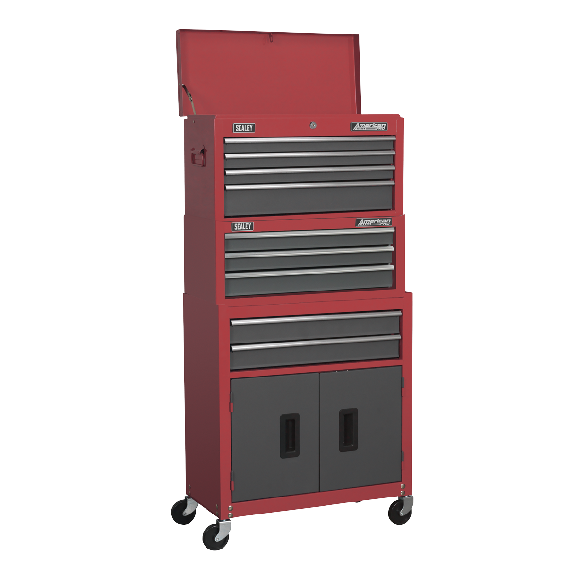 Sealey 9 Drawer Topchest, Mid-Box & Rollcab Stack - Red AP2200BBSTACK