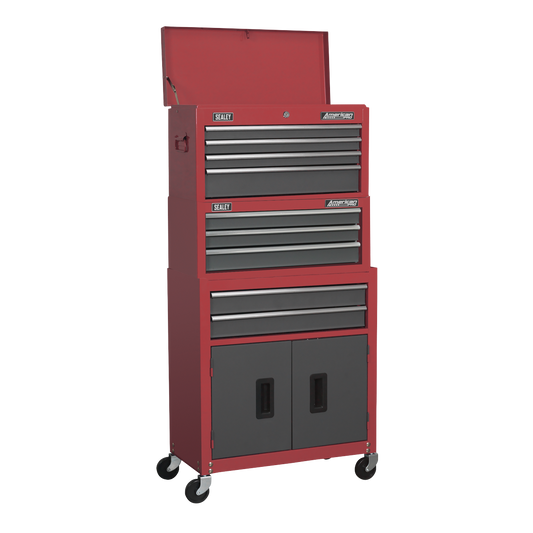 Sealey 9 Drawer Topchest, Mid-Box & Rollcab Stack - Red AP2200BBSTACK