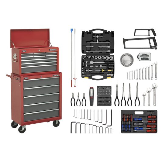 Sealey 14 Drawer Topchest & Rollcab Combination with Ball-Bearing Slides & 239pc Tool Kit AP2250BBCOMBO