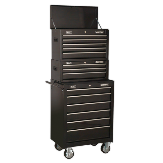 Sealey 14 Drawer Topchest, Mid-Box & Rollcab Stack - Black AP22BSTACK
