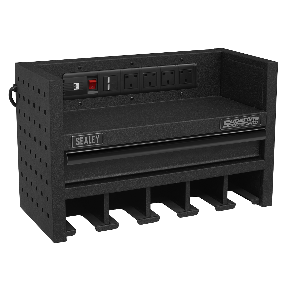 Sealey 560mm Power Tool Storage Rack with Drawer & Power Strip AP22SRBE