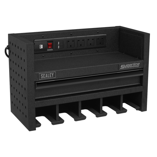 Sealey 560mm Power Tool Storage Rack with Drawer & Power Strip AP22SRBE