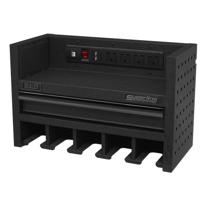 Sealey 560mm Power Tool Storage Rack with Drawer & Power Strip AP22SRBE