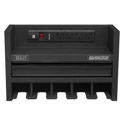 Sealey 560mm Power Tool Storage Rack with Drawer & Power Strip AP22SRBE