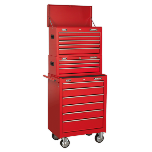Sealey 14 Drawer Topchest, Mid-Box & Rollcab Combination with Ball-Bearing Slides - Red AP22STACK