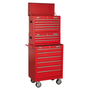 Sealey 14 Drawer Topchest, Mid-Box & Rollcab Combination with Ball-Bearing Slides - Red AP22STACK