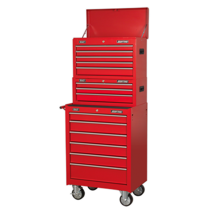 Sealey 14 Drawer Topchest, Mid-Box & Rollcab Combination with Ball-Bearing Slides - Red AP22STACK