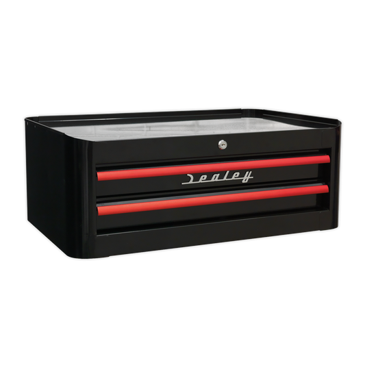 Sealey 2 Drawer Retro Style Mid-Box - Black with Red Anodised Drawer Pulls AP28102BR