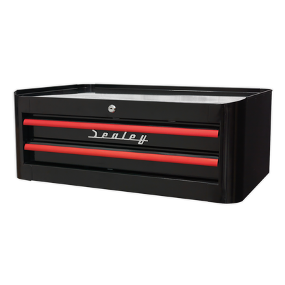 Sealey 2 Drawer Retro Style Mid-Box - Black with Red Anodised Drawer Pulls AP28102BR