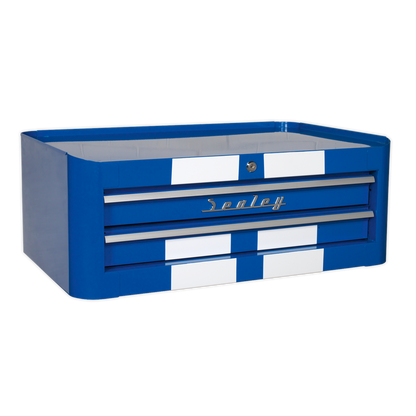 Sealey 2 Drawer Retro Style Mid-Box - Blue with White Stripes AP28102BWS