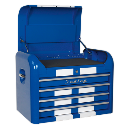 Sealey 4 Drawer Retro Style Topchest - Blue with White Stripes AP28104BWS