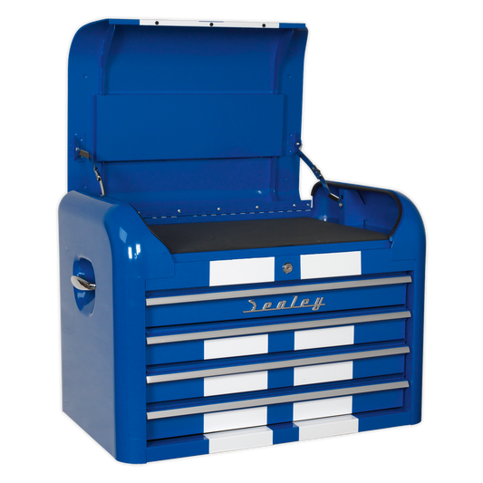 Sealey 4 Drawer Retro Style Topchest - Blue with White Stripes AP28104BWS