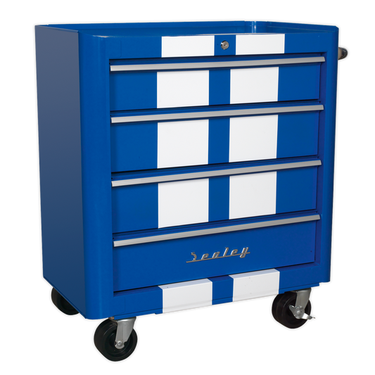 Sealey 4 Drawer Retro Style Rollcab - Blue with White Stripes AP28204BWS