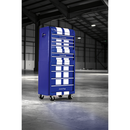 Sealey 10 Drawer Retro Style Topchest, Mid-Box & Rollcab Combination Blue/White Stripes AP28COMBO2BWS