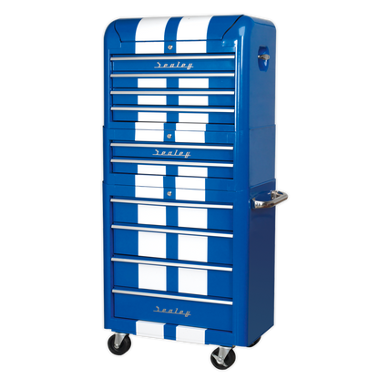 Sealey 10 Drawer Retro Style Topchest, Mid-Box & Rollcab Combination Blue/White Stripes AP28COMBO2BWS